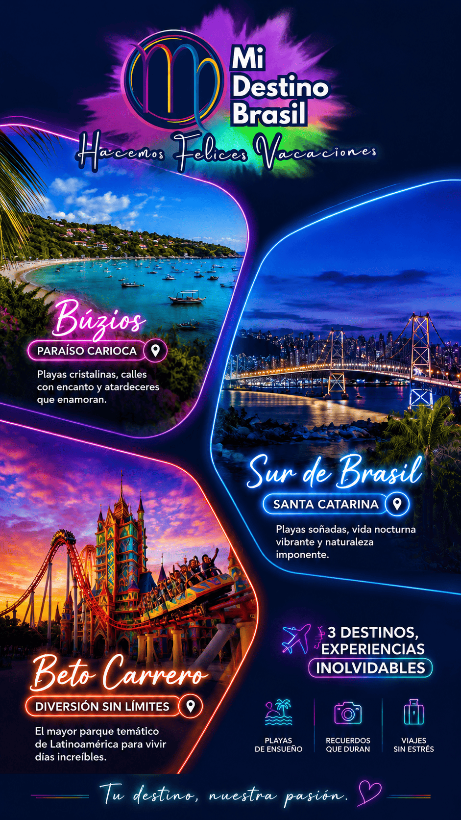 Mi Destino Brasil - Hacemos felices vacaciones. Elegí tu destino: Búzios, Sur de Brasil o Beto Carrero World.